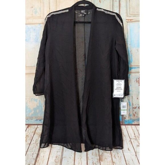 28th & Park Womens Size Large Black Embellished Sheer Open Cardigan Evening Top - Picture 2 of 10